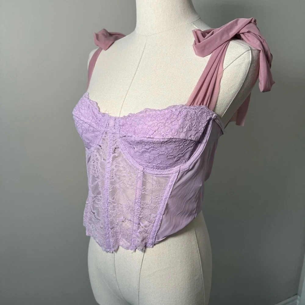 NEW Lilac and pink tulle  tie shoulder bustier pastel Fairycore L - Picture 3 of 7